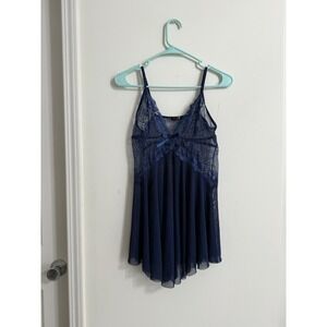 Blue Lace Trim Babydoll Cami Slip Sexy Romantic Dark‎ Lingerie Whimsigoth M